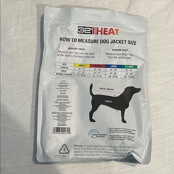 32 Degrees Heat Blue and White Dog Jacket - Picture 6 of 6